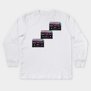 Neon Retro 1980s Boombox Staircase Kids Long Sleeve T-Shirt